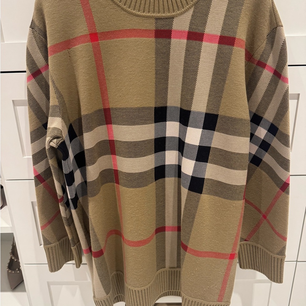 Burberry Beige Plaid Crew Neck Sweater